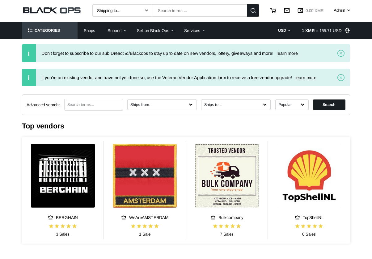 Black Ops Market homepage interface